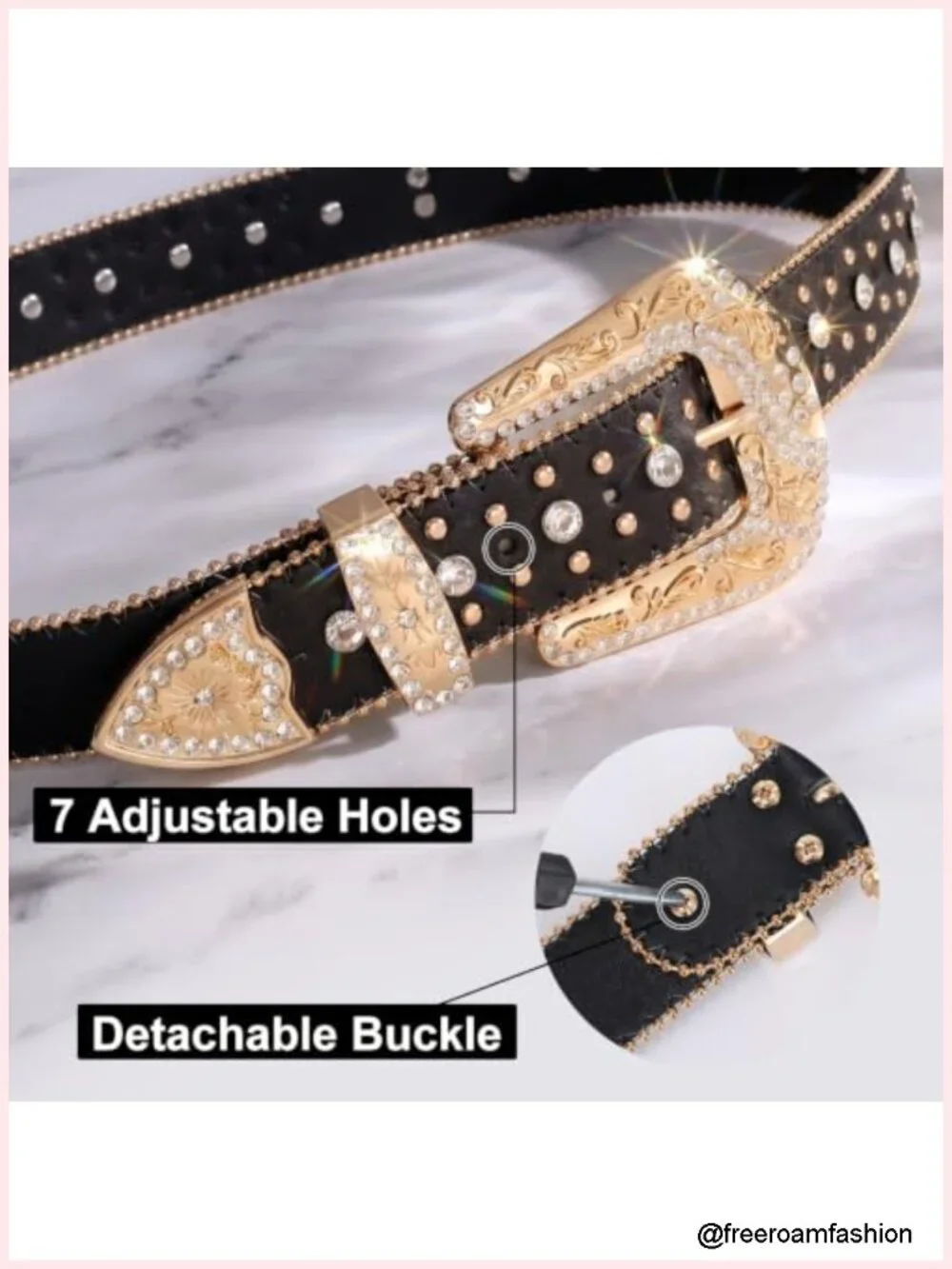 Premium Leather Rhinestone Belt with Detachable Buckle for Western Outfits